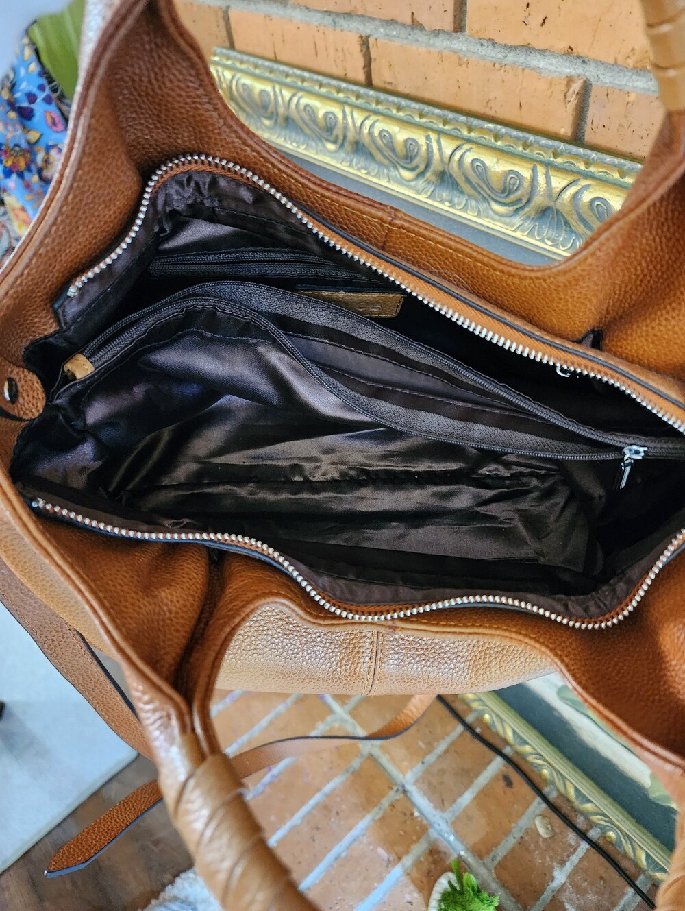 Structured Tan Leather Shoulder Bag with Wrapped Top Handle - Picture 15 of 15